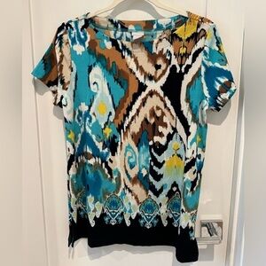 Chico's Travelers Womens Floral Tunic Top Sz 1 Multicolor 3/4 Sleeve